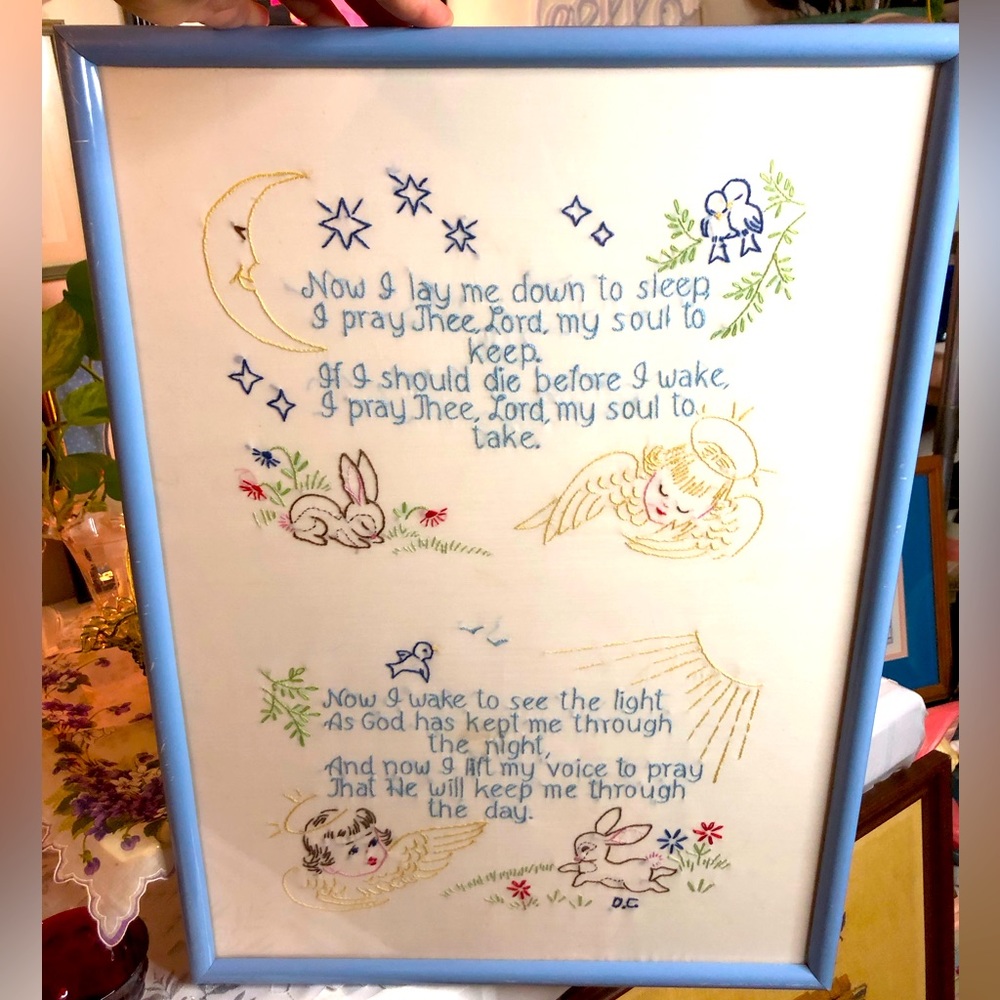 1960’s lovely embroidered framed picture